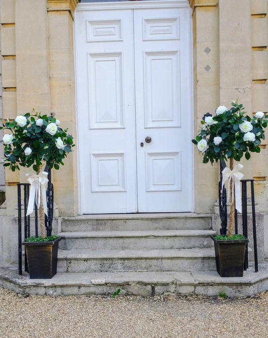 Wedding Arch with Two Rose Trees and Six Centre Piece Stands